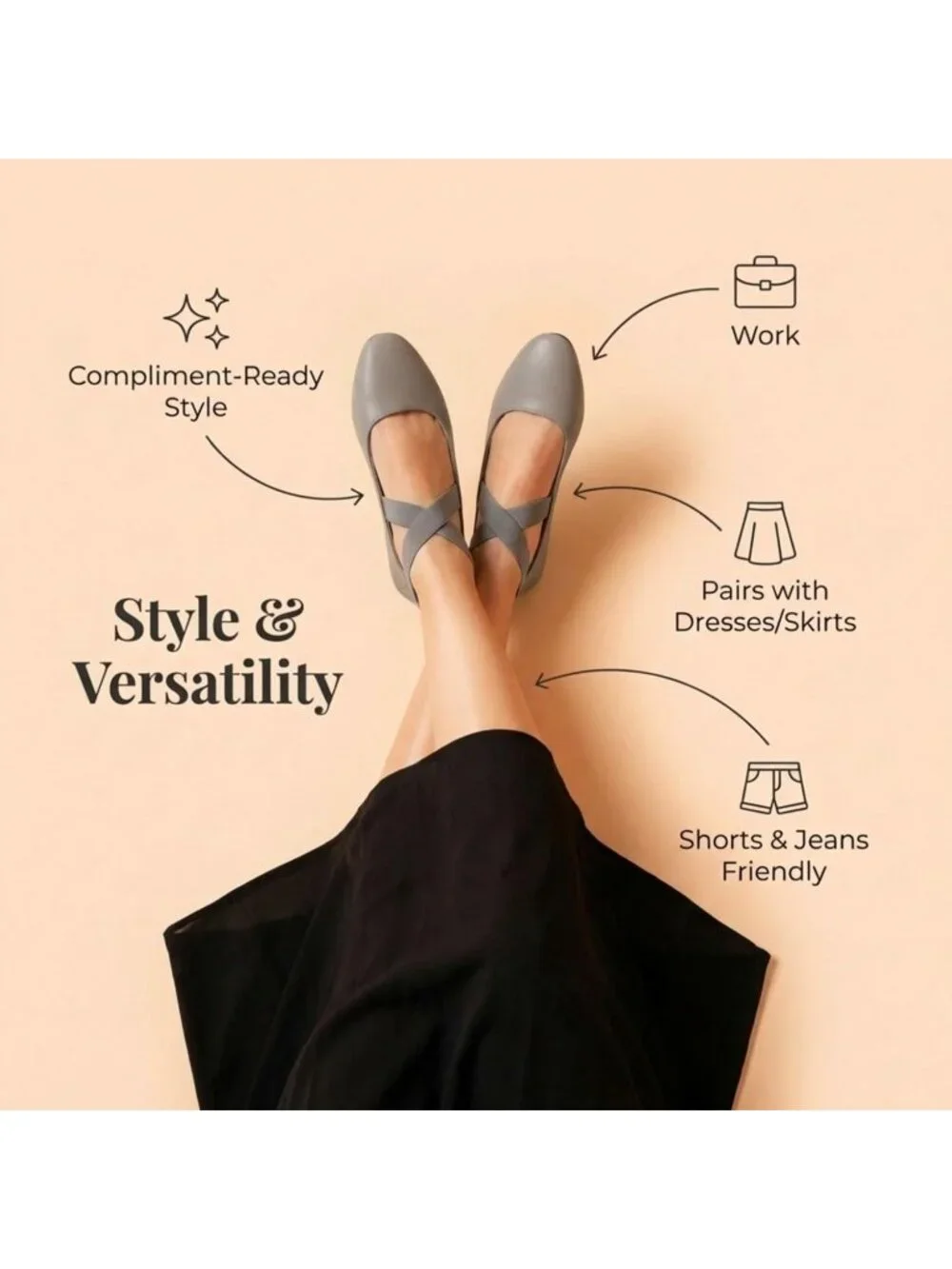 Women's Grey Foam Cushioned Closed Toe Criss Cross Elastic Strap Flat Shoes